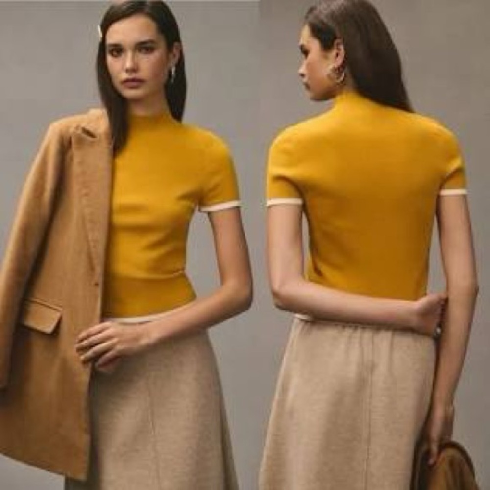 Maeve Anthropologie Mustard Short Sleeve Top / Sweater